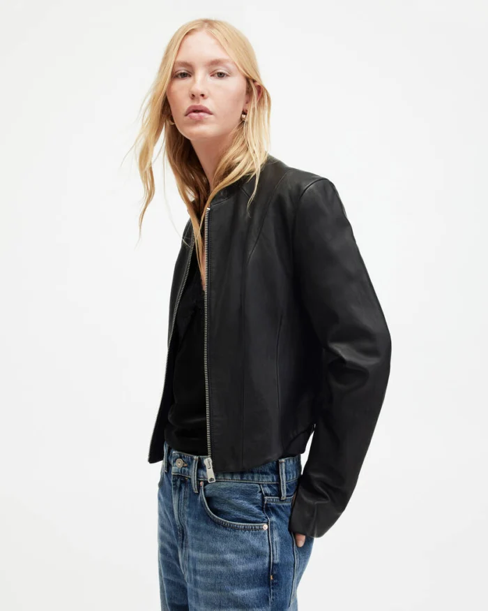 Black Sadler Slim Fit Leather Jacket | AllSaints