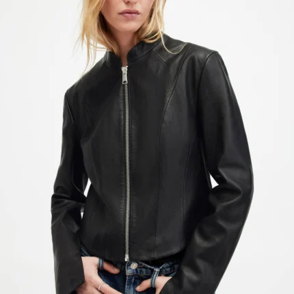 Black Sadler Slim Fit Leather Jacket | AllSaints