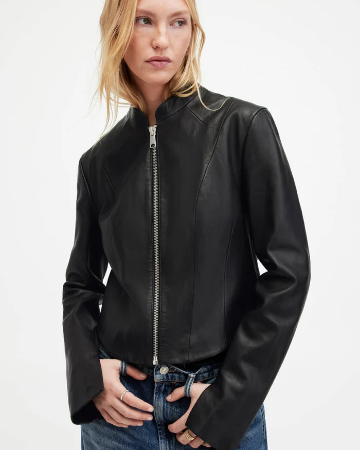 Black Sadler Slim Fit Leather Jacket | AllSaints