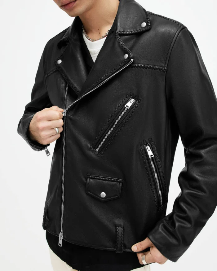 Warner Relaxed Fit Leather Biker Jacket | AllSaints