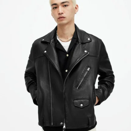 Warner Relaxed Fit Leather Biker Jacket | AllSaints