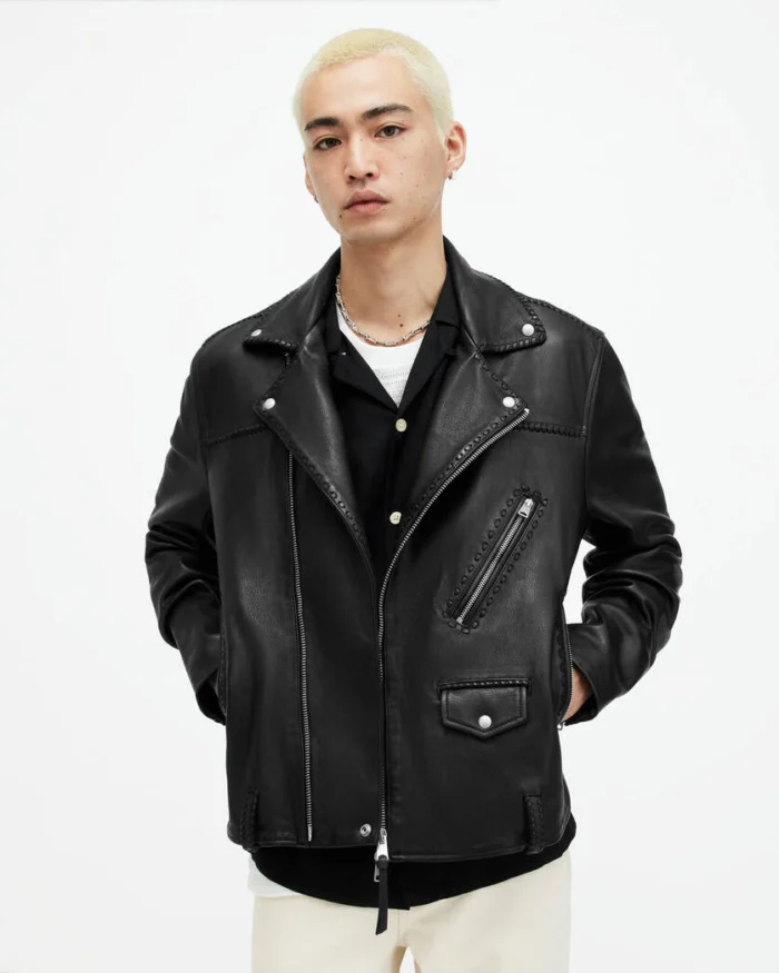 Warner Relaxed Fit Leather Biker Jacket | AllSaints