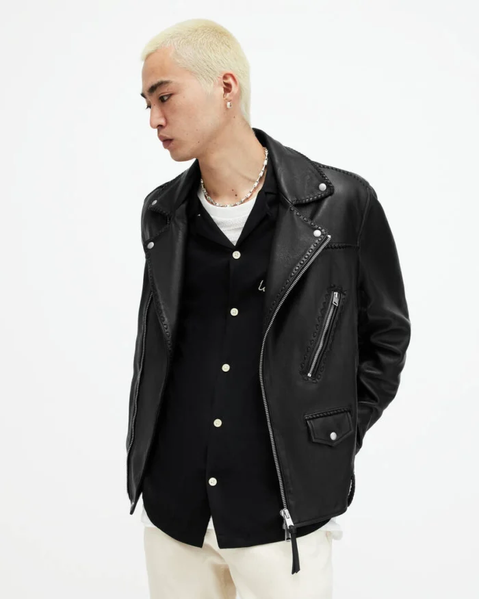 Warner Relaxed Fit Leather Biker Jacket | AllSaints