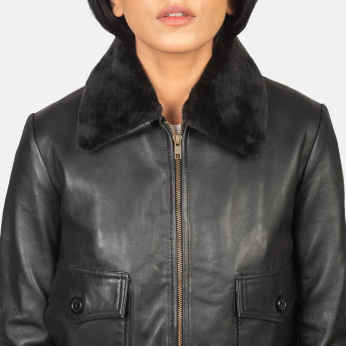 Women Black Bomber Suede Aviator Jacket