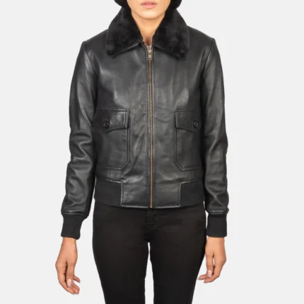 Women Black Bomber Suede Aviator Jacket