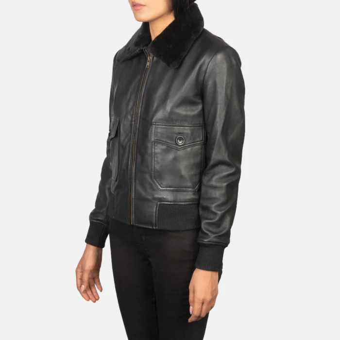 Women Black Bomber Suede Aviator Jacket