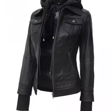 Hooded Leather Jacket For Women