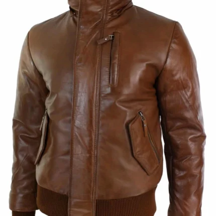 Fur Collar Dark Brown Leather Jacket With Hood