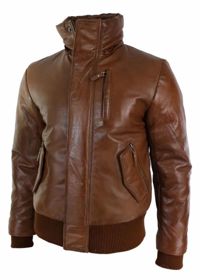 Fur Collar Dark Brown Leather Jacket With Hood