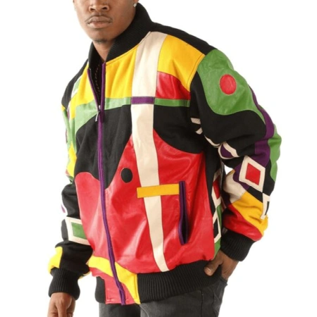 Pelle Pelle Multicolor Abstract Leather Jacket | Men Jacket view 2