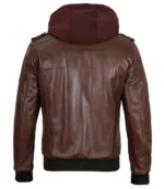 Bomber Dark Brown Leather Jacket With Hood