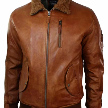 Bomber Brown Leather Jacket With Hood