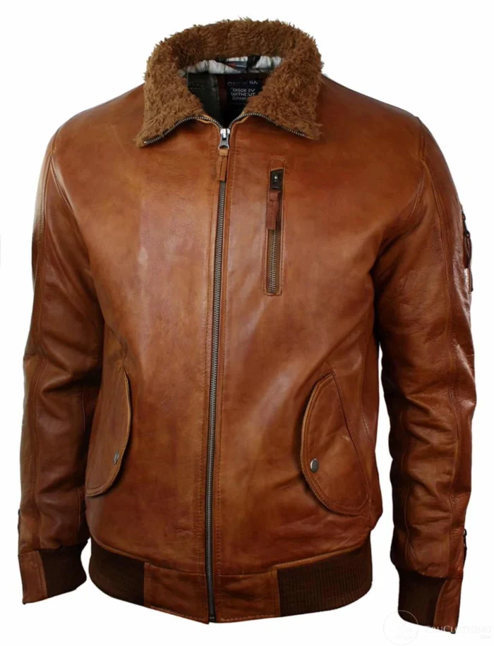 Bomber Brown Leather Jacket With Hood