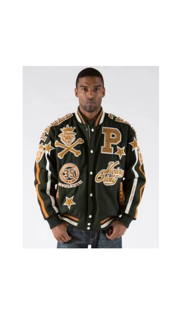 Pelle Pelle Men Dark Green Wool Varsity Jacket