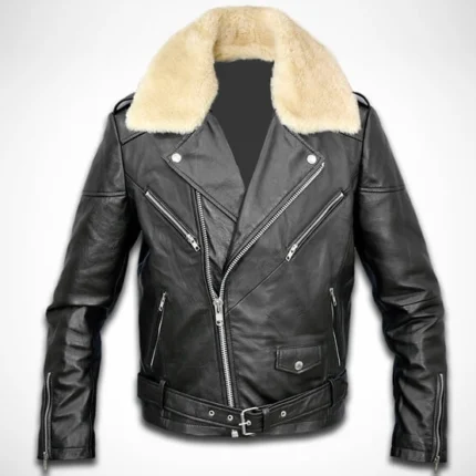 Sheep Skin Fur Collar Leather Jacket