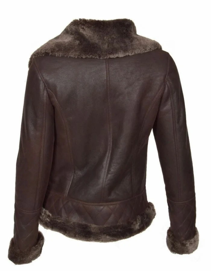 Dark Brown Women Fur Collar Leather Coats