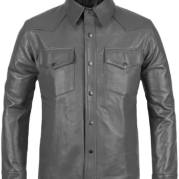 Gray Leather Shirt Jacket