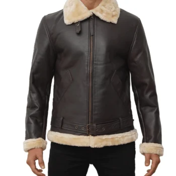 Bomber Dark Brown Fur Leather Jacket