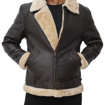 Bomber Dark Brown Fur Leather Jacket