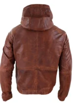 Men Brown Leather Jacket With Hood