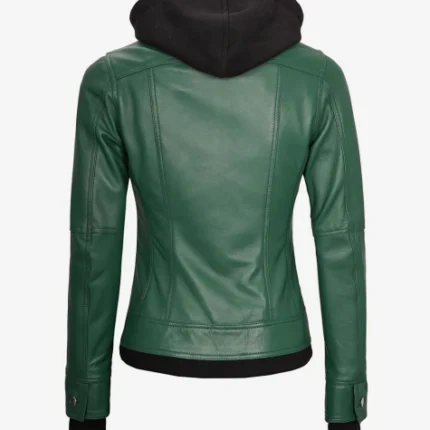 Green Hooded Leather Jacket Women