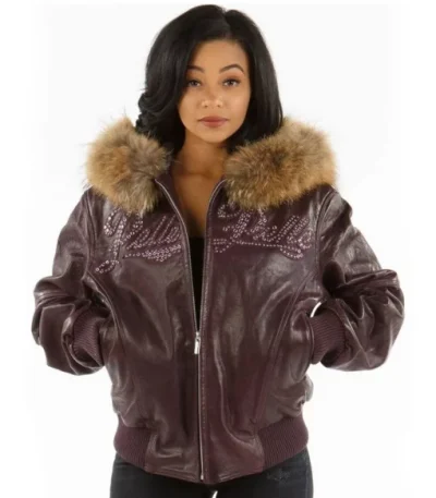 Pelle Pelle Purple Fur Hood Leather Jacket | Women Jacket