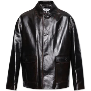 Genuine Black Button Leather Bomber Jacket