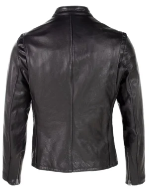 Waxed Natural Pebbled Cowhide Cafe Leather Jacket