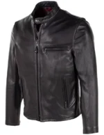 Waxed Natural Pebbled Cowhide Cafe Leather Jacket