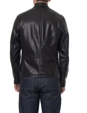 Waxed Natural Pebbled Cowhide Cafe Leather Jacket