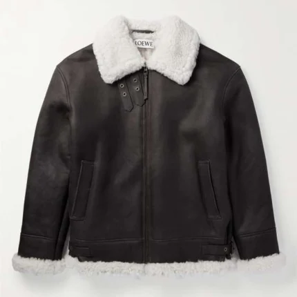 Genuine Black Oversized Shearling Lined Leather Jacket