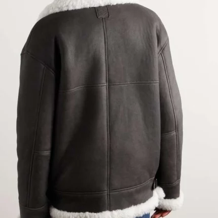 Genuine Black Oversized Shearling Lined Leather Jacket