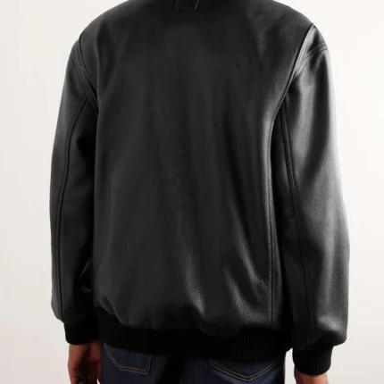 Genuine Black Textured Leather Bomber Jacket