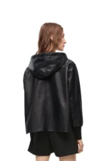 Ladies Hooded Black Leather Jacket