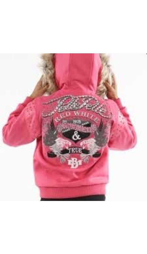 Pelle Pelle Studded Wool Fur Hood Jacket | Red White & True