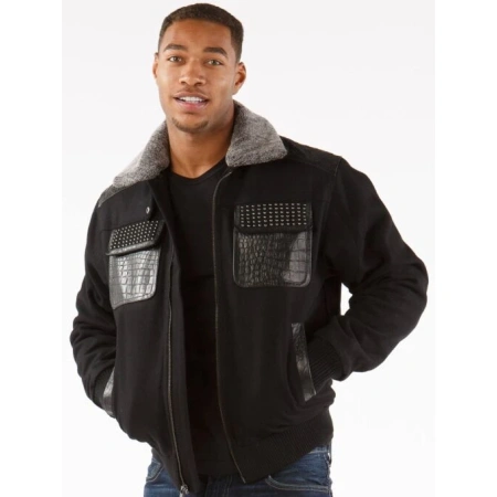Pelle Pelle Black Gator Studs Wool Jacket view 2