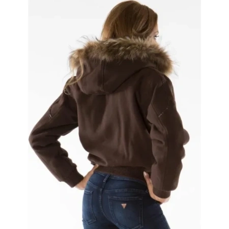 Pelle Pelle Women Brown Fur Hood Jacket | Wool Jacket view 2