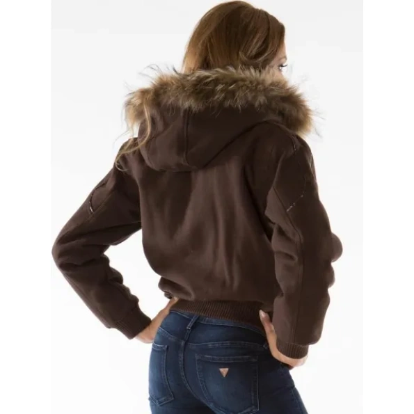 Pelle Pelle Women Brown Fur Hood Jacket | Wool Jacket view 2
