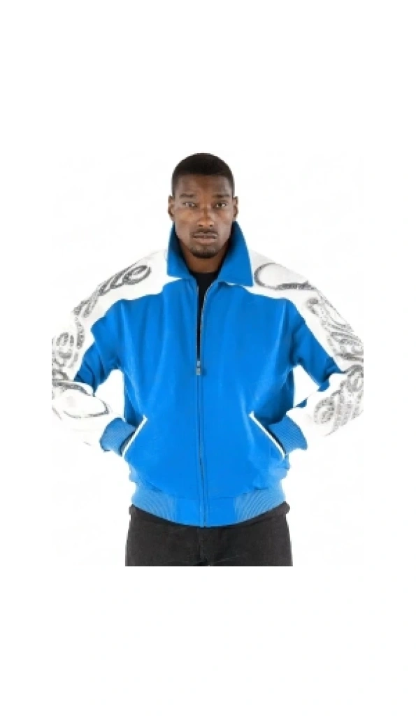 Pelle Pelle Men Scripted Blue Wool Jacket | Zipper Jacket