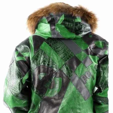 Pelle Pelle Green Fur Hood Leather Jacket | Abstract Pattern view 2