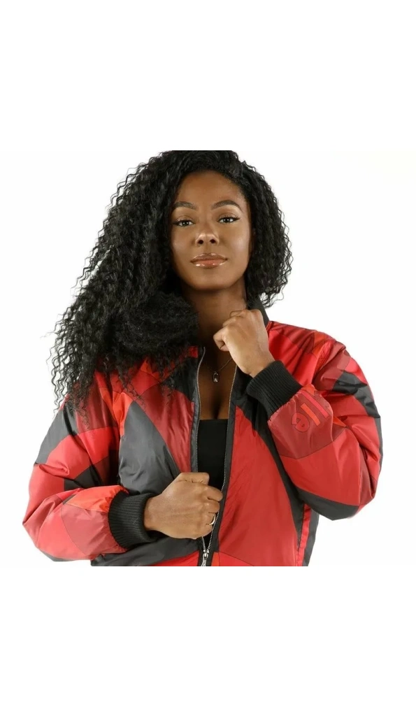 PELLE PELLE RED ABSTRACT BOMBER JACKET