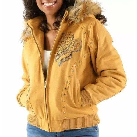 Pelle Pelle Yellow Fur Hood Wool Jacket | Born & Raised view 2