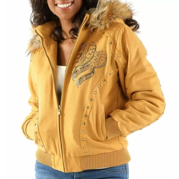 Pelle Pelle Yellow Fur Hood Wool Jacket | Born & Raised view 2