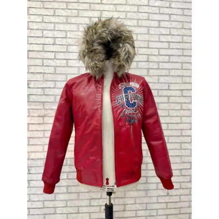 AUTHENTIC PELLE PELLE CHITOWN FUR HOODED RED LEATHER JACKET view 3