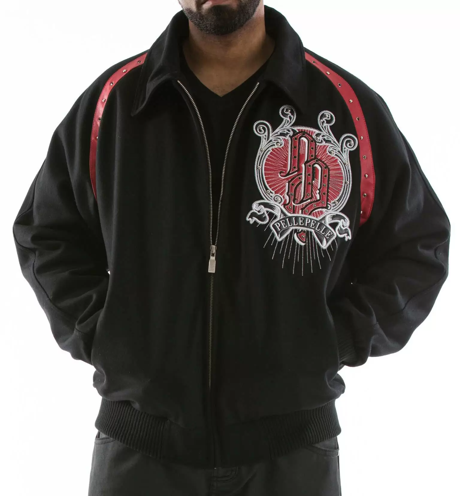 Bold Black Pelle Pelle Brass Wool Jacket view 2