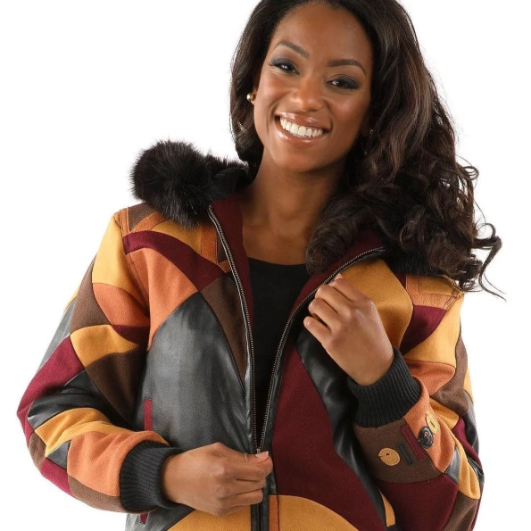 PELLE PELLE ABSTRACT BROWN WOOL JACKET