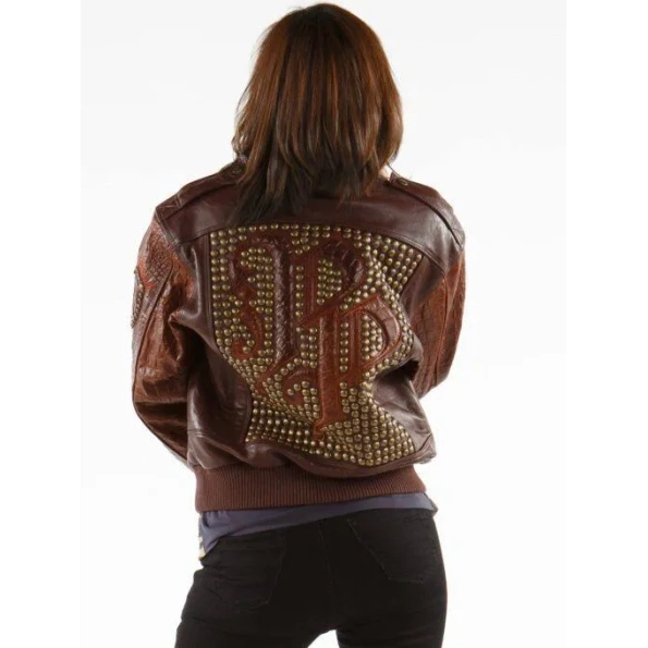 Pelle Pelle Brown Studded Leather Jacket | Fur Collar Jacket view 2