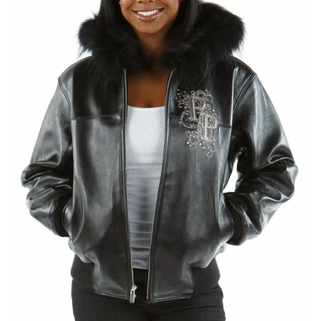 Pelle Pelle Women Studded Leather Jacket | Fur Hood Jacket