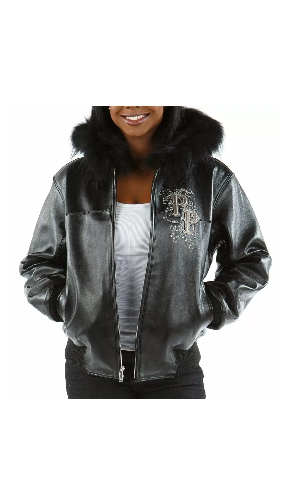 Pelle Pelle Women Studded Leather Jacket | Fur Hood Jacket