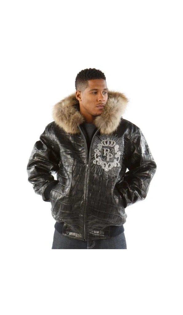 Pelle Pelle Men Black Crest Leather Jacket | Fur Hood Jacket